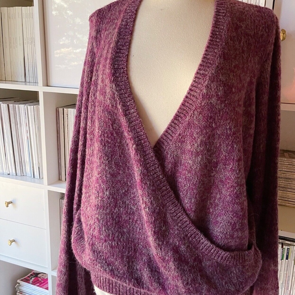 COZY Free People burgundy Crossover Vneck oversized sexy Sweater Fall Winter L